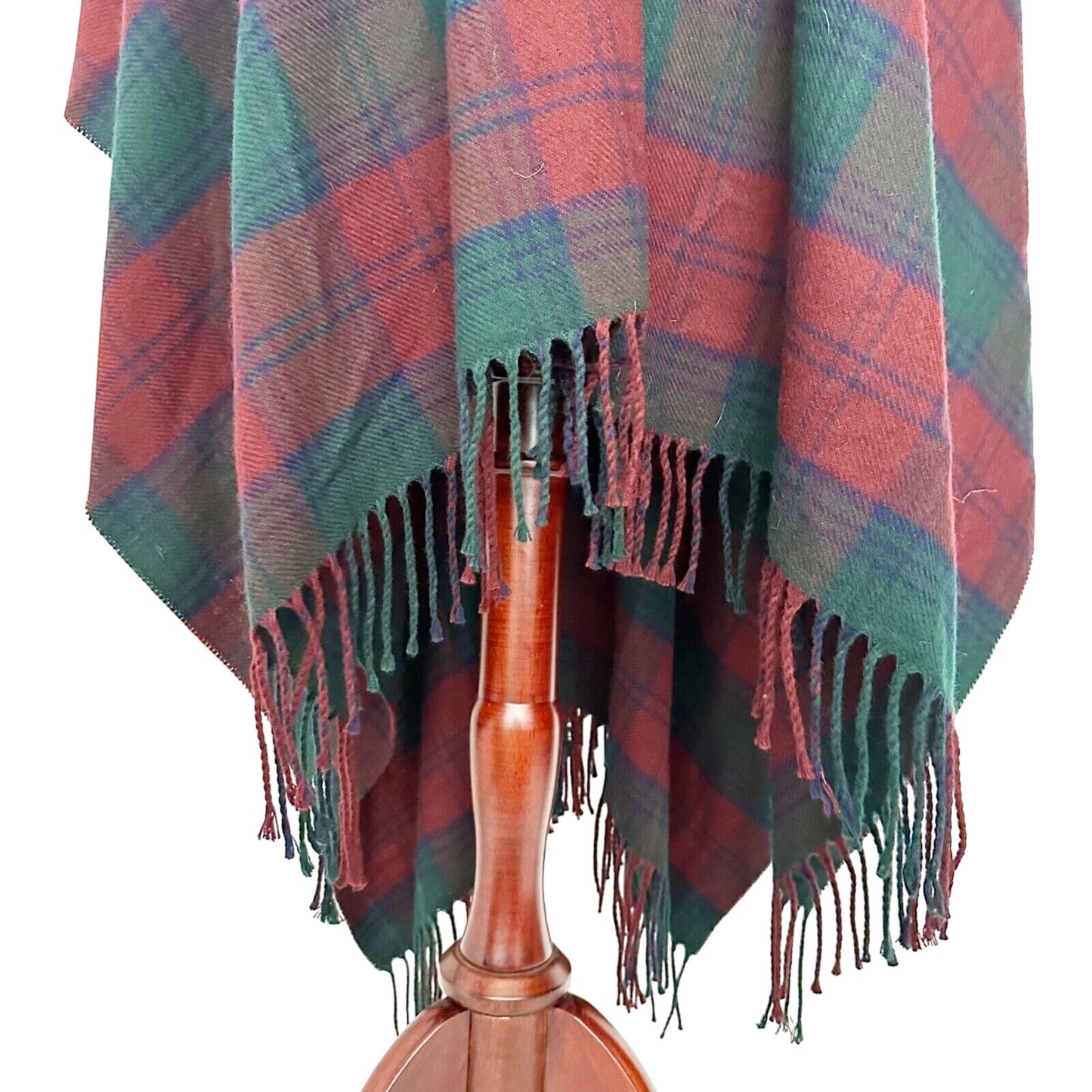 Tie Rack green red blue plaid fringe RUANA open front poncho OS made in Italy