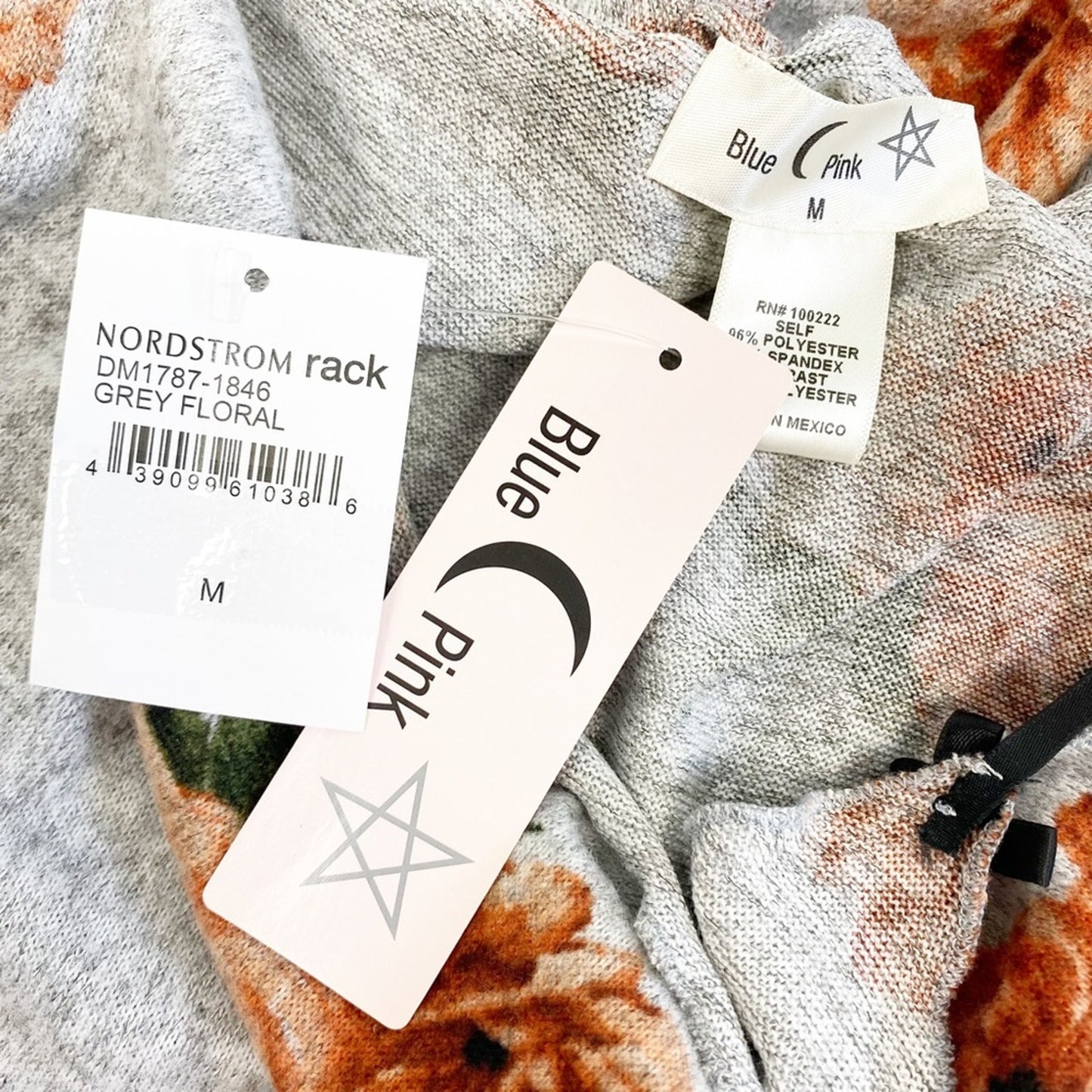 Blue Moon Pink Star gray peach floral SLEEPWEAR knit chemise gown size M new $34