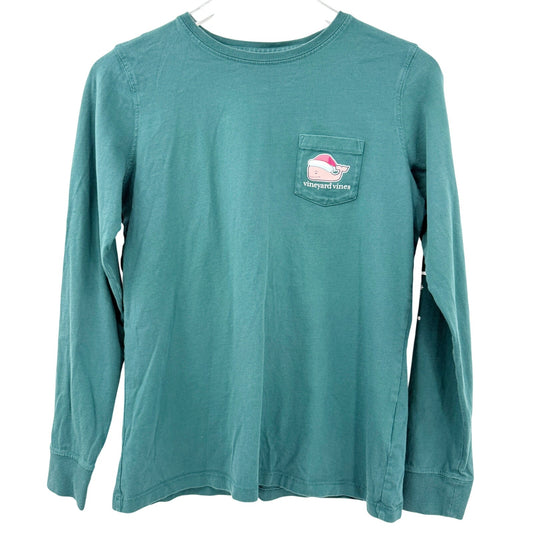 vineyard vines teal green Christmas Whale Tee women's XS t-shirt top Santa hat