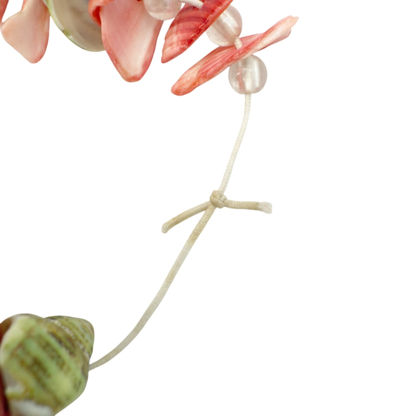 pinkish coral & green seashells with clear beads Bracelet shells beach jewelry