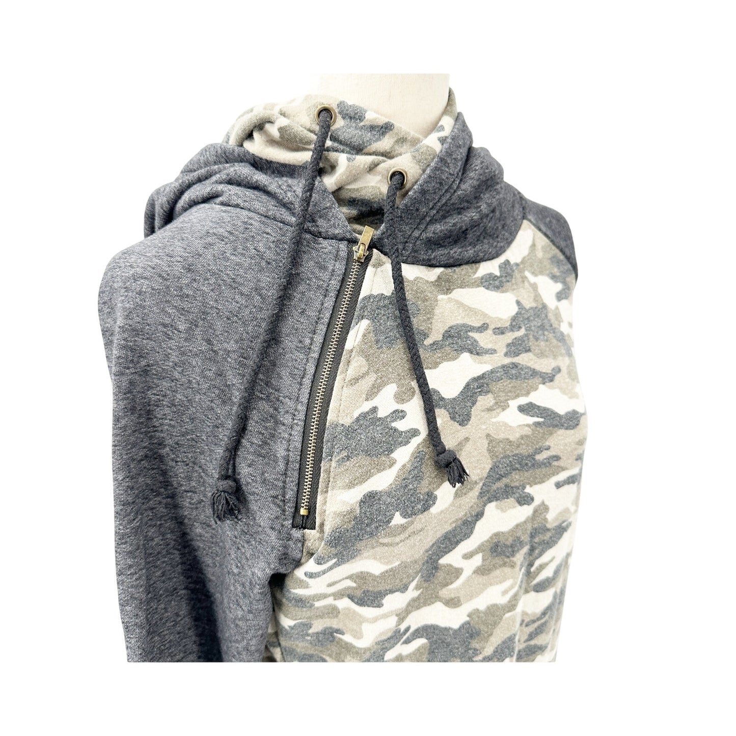 Ampersand Avenue dark gray & camo Double Hooded Sweatshirt Top MEDIUM hoodie
