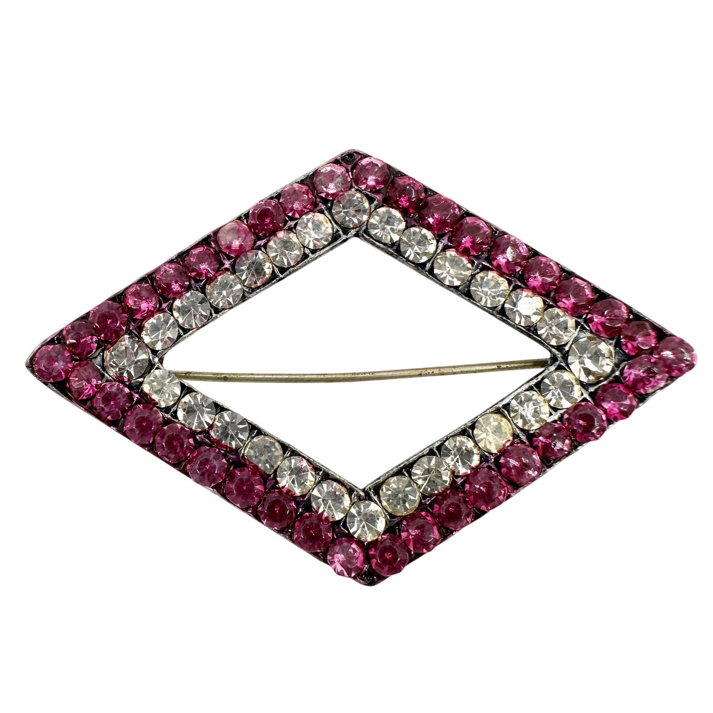 vintage pink & clear rhinestones diamond-shaped BROOCH jewelry pin