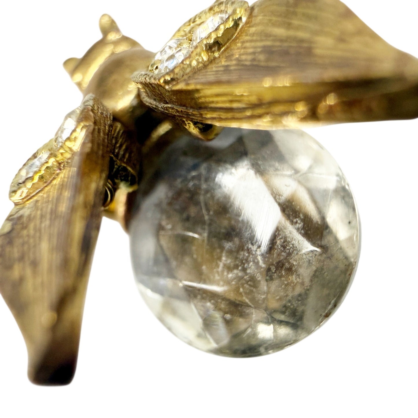 vintage antique gold tone Trembler Brooch flying insect jewelry pin rhinestones