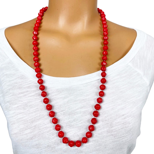 vintage 30" strand of red beads NECKLACE costume jewelry