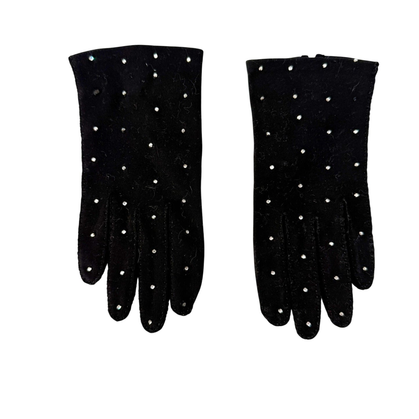 vintage Fownes black & rhinestones Fashion Dress Gloves women's 7.5 small medium