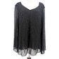 JKARA black Cocktail Beaded Top women's LARGE v-neck blouse sheer bell sleeve