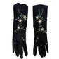 vintage Lillian Brasil black Fashion Dress Gloves womens SMALL floral embroidery