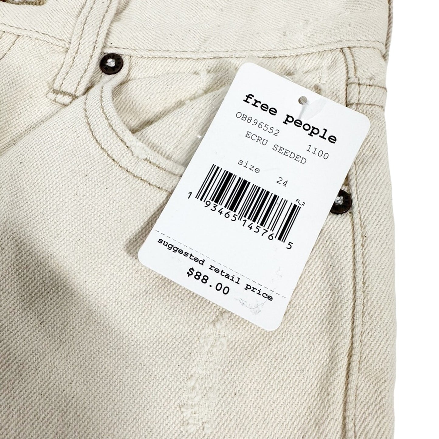 We The Free People ecru Caroline Cut Off denim SHORTS distressed size 24 new $88