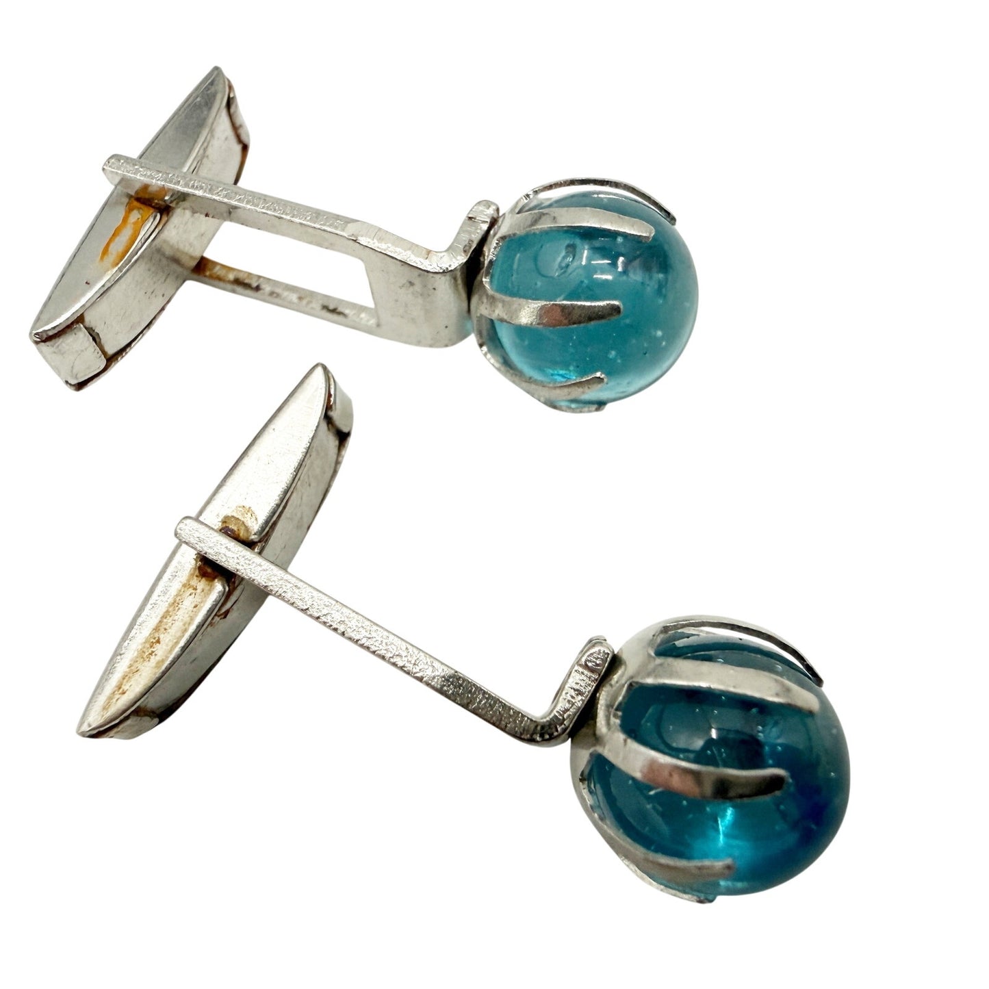 vintage silver & turquoise aqua blue sphere stone Cuff Links cufflinks jewelry