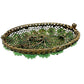 vintage small green flowers on oval metal BROOCH floral jewelry *missing pin*
