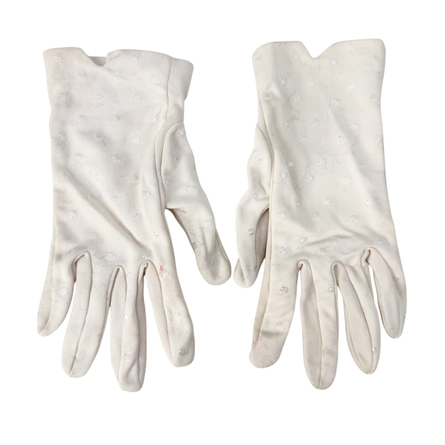 vintage white Fashion Dress wrist Gloves women's SMALL embroidered polka dots