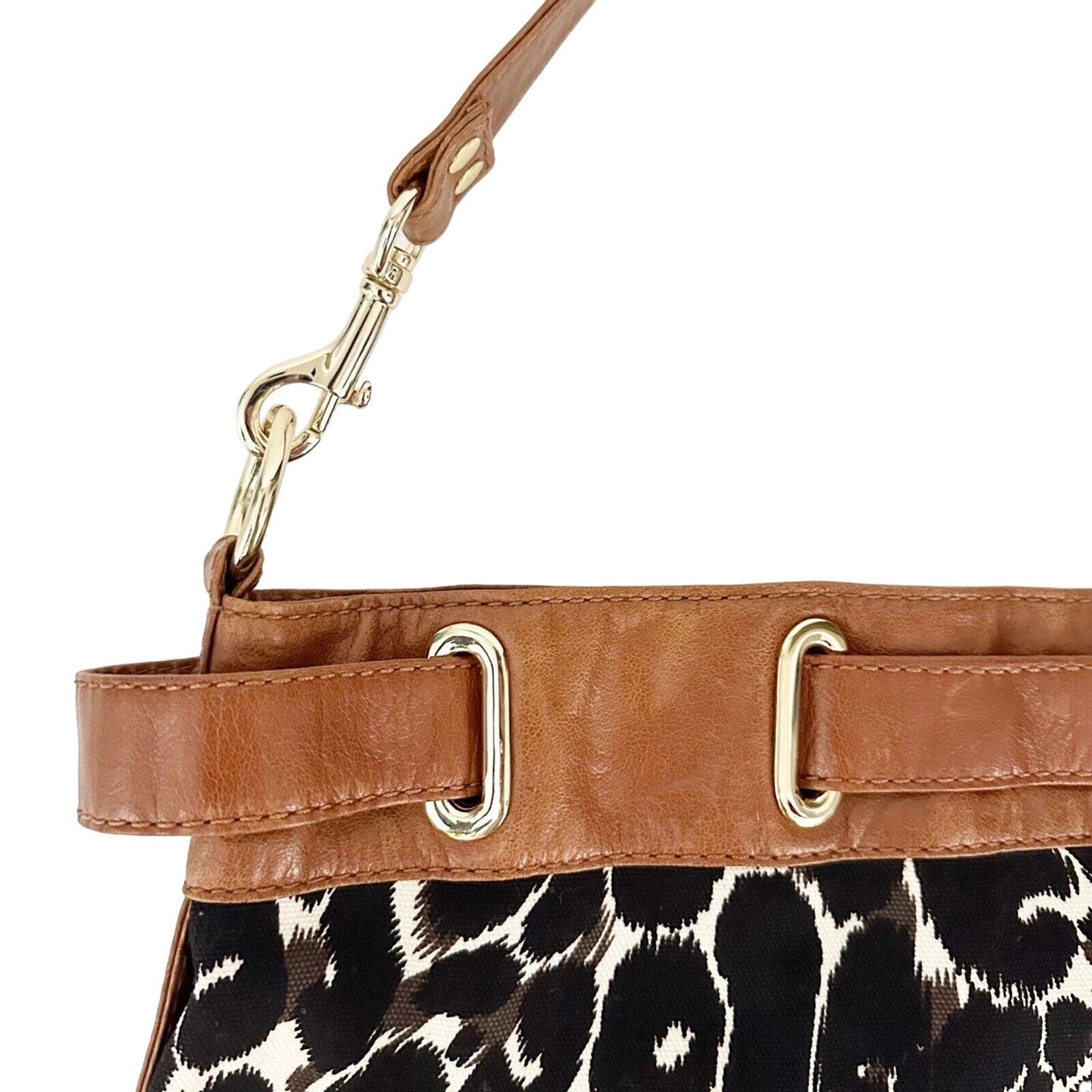 new Gianni Bini brown & black cheetah print canvas & leather handbag purse $189