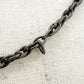 vintage dark metal chain link Necklace blue Heart Rhinestone Pendant jewelry