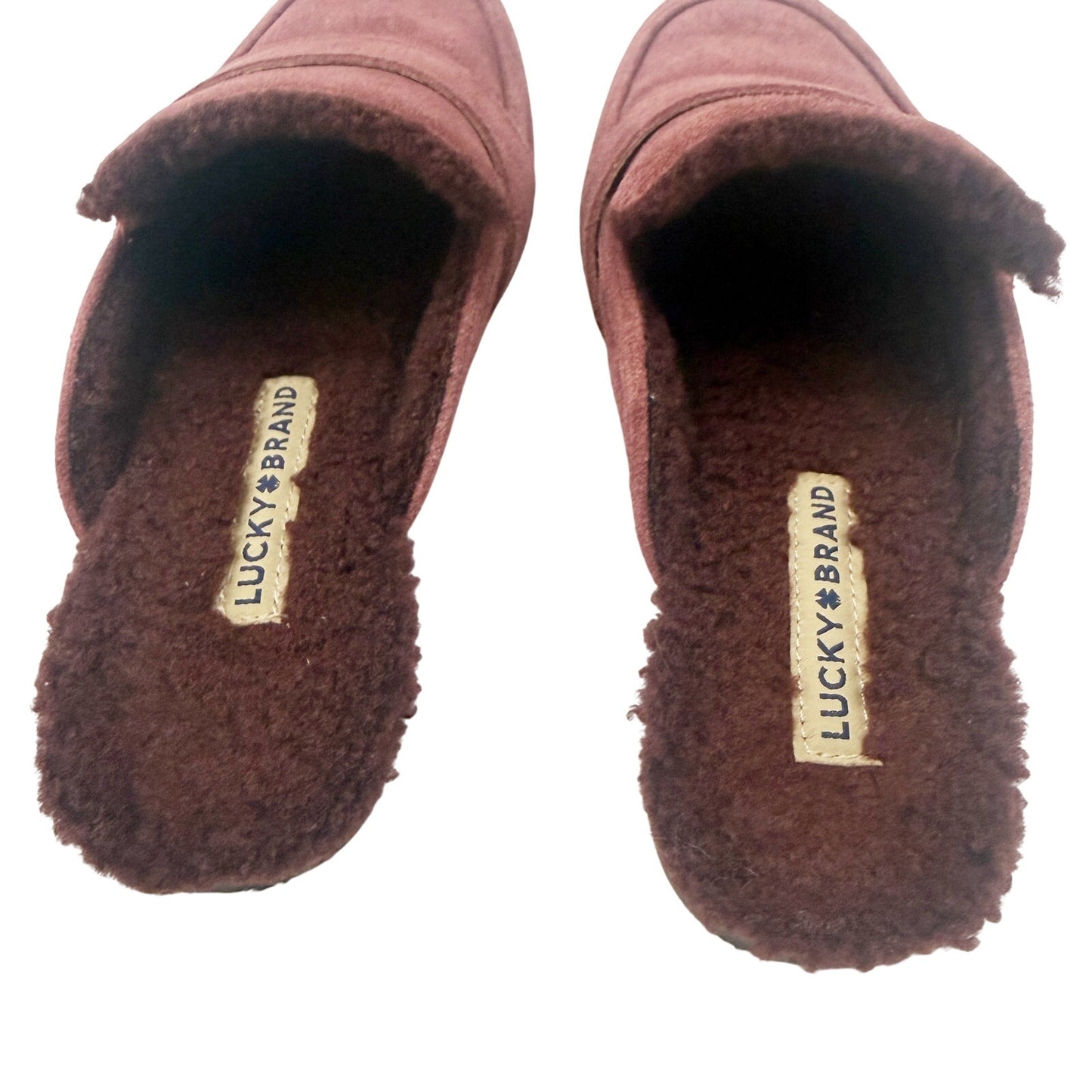 Lucky Brand burgundy Caydim Mule women's 7.5 shoes faux fur lining suede slip-on