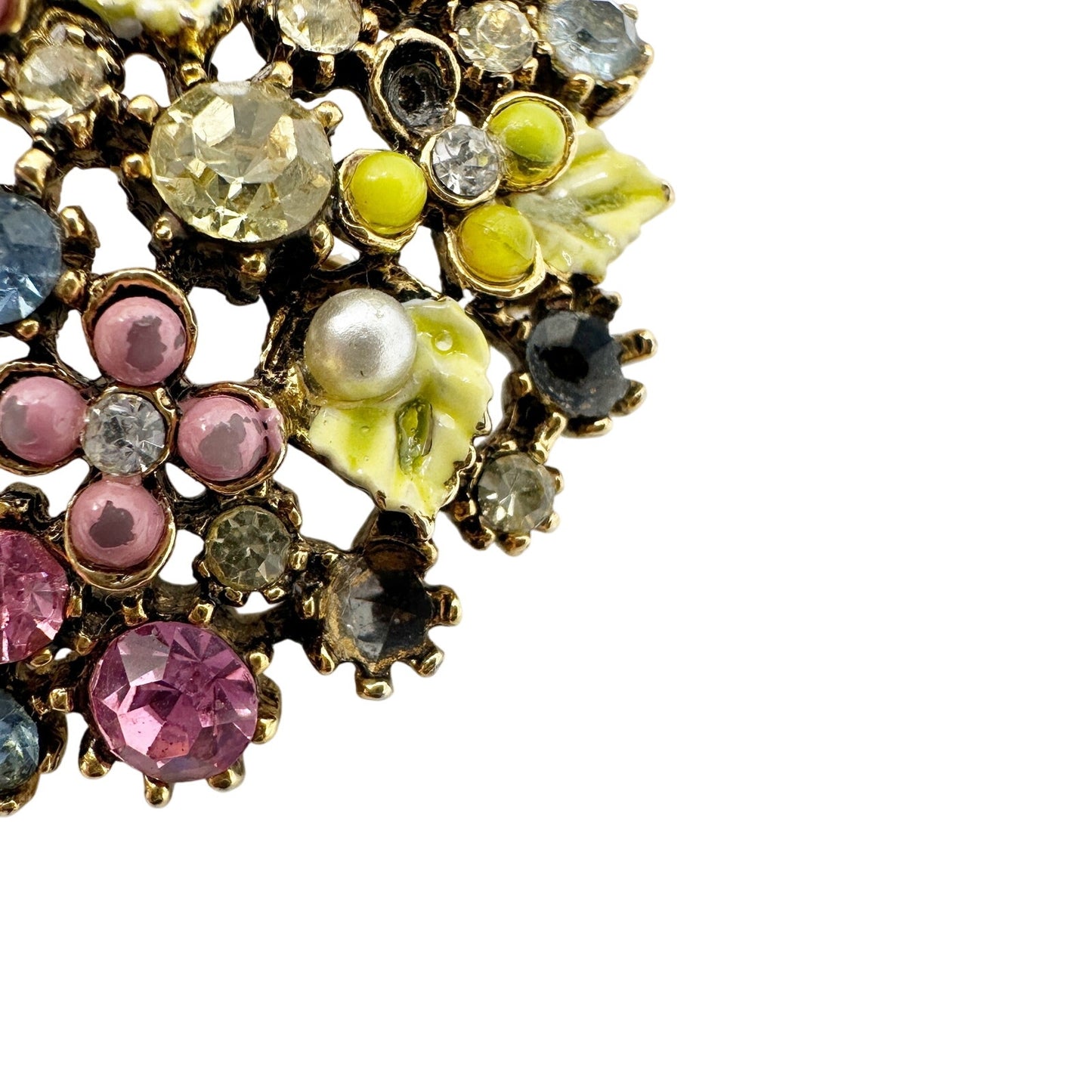 vintage Mode-Art pink yellow blue statement BROOCH rhinestones round jewelry pin