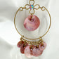 vintage BOHO gold pink shimmer shells rhinestones hook dangle EARRINGS jewelry