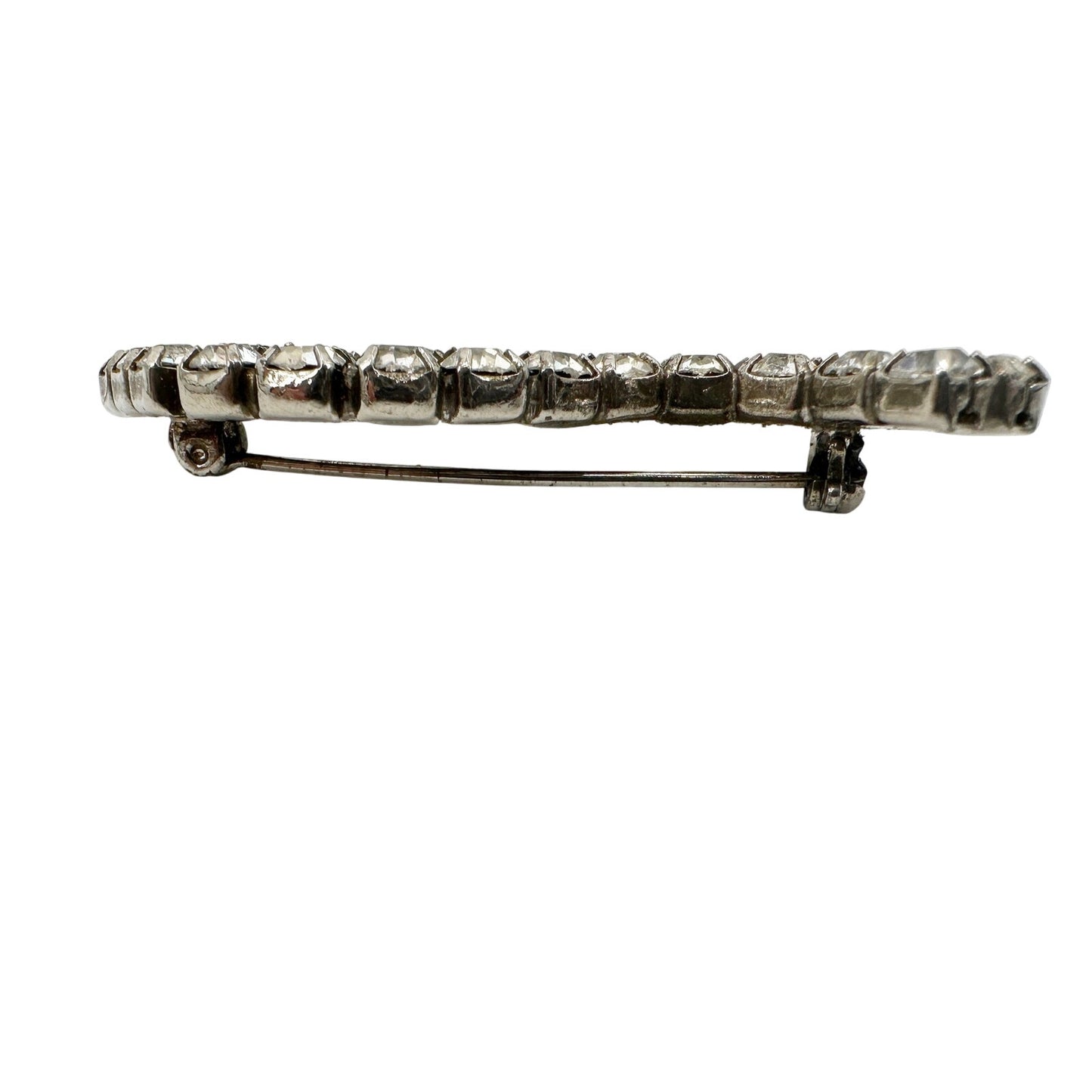 vintage clear rhinestones BROOCH curved s-shaped wavy bar jewelry pin
