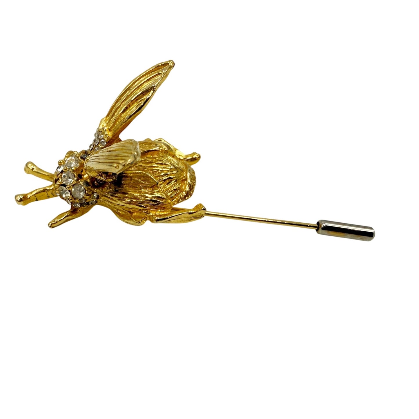 vintage Bee Bug rhinestones & gold Trembler jewelry Stick Pin hat collar lapel