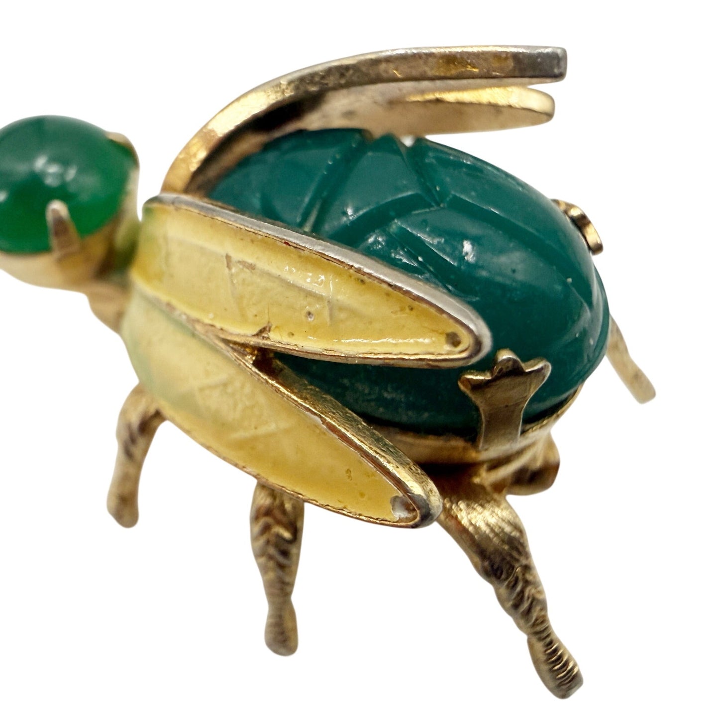 vintage Warner green & gold Bug BROOCH insect costume jewelry pin rhinestones