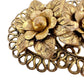 vintage double flowers bronze metal BROOCH floral jewelry pin