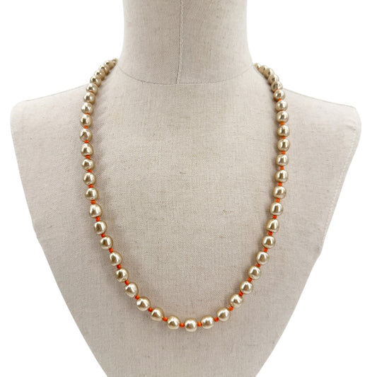 vintage strand gold & orange beads Beaded Necklace costume jewelry