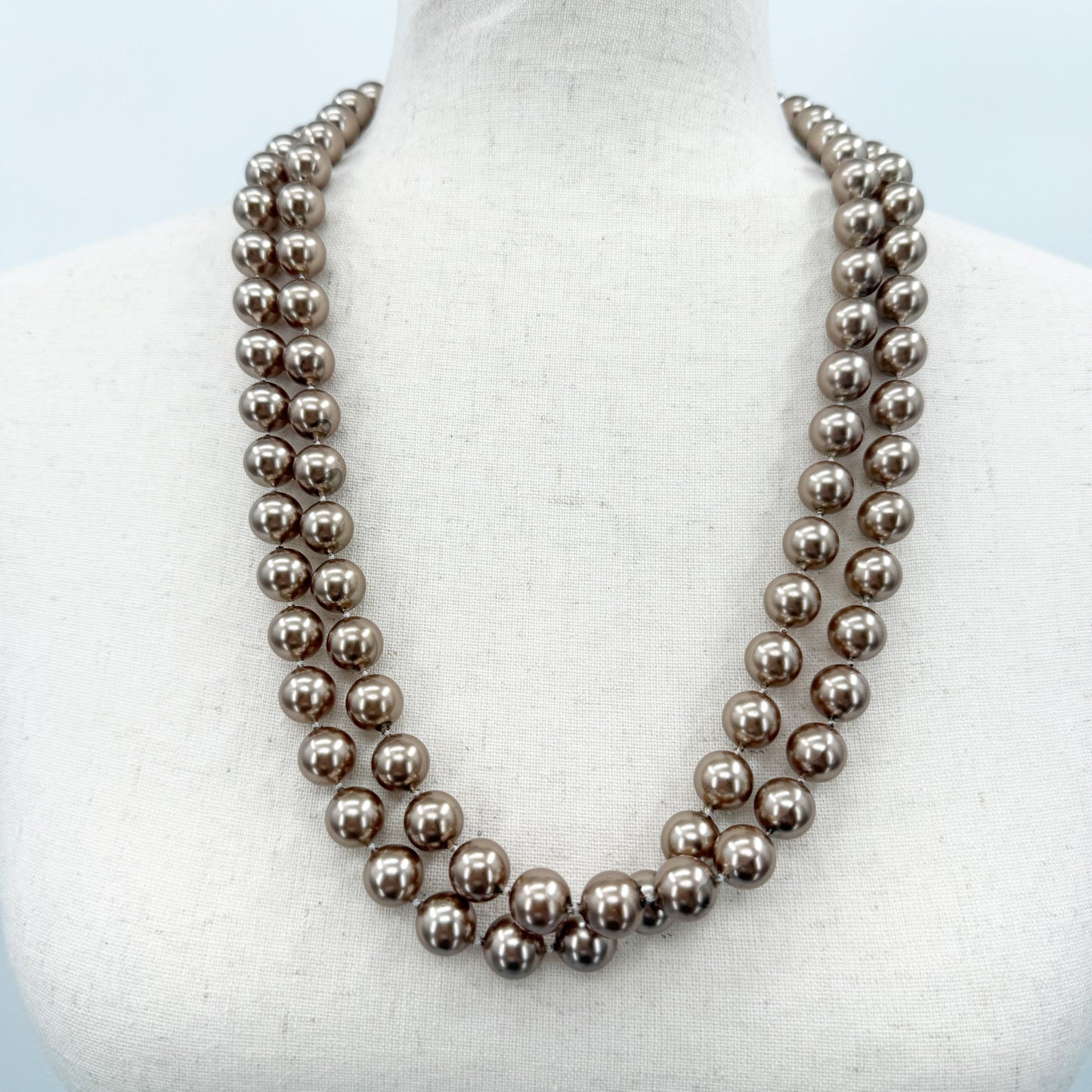 vintage long strand light bronze beads Beaded Necklace costume jewelry