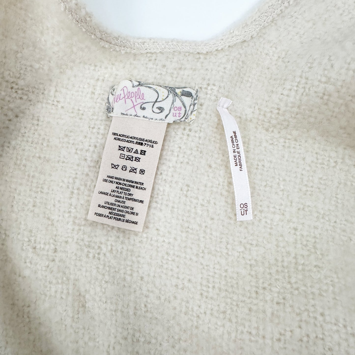 Free People ivory yellow green red striped Ruana sweater top fringe poncho OS