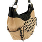 Tre Vero black & beige leather opaque beaded HANDBAG shoulder purse bag