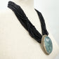 multi-strand black seed bead Necklace moss agate oval Pendant beaded strands