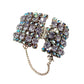 vintage 1.5" wide Rhinestone Bracelet blue iridescent stones women's jewely