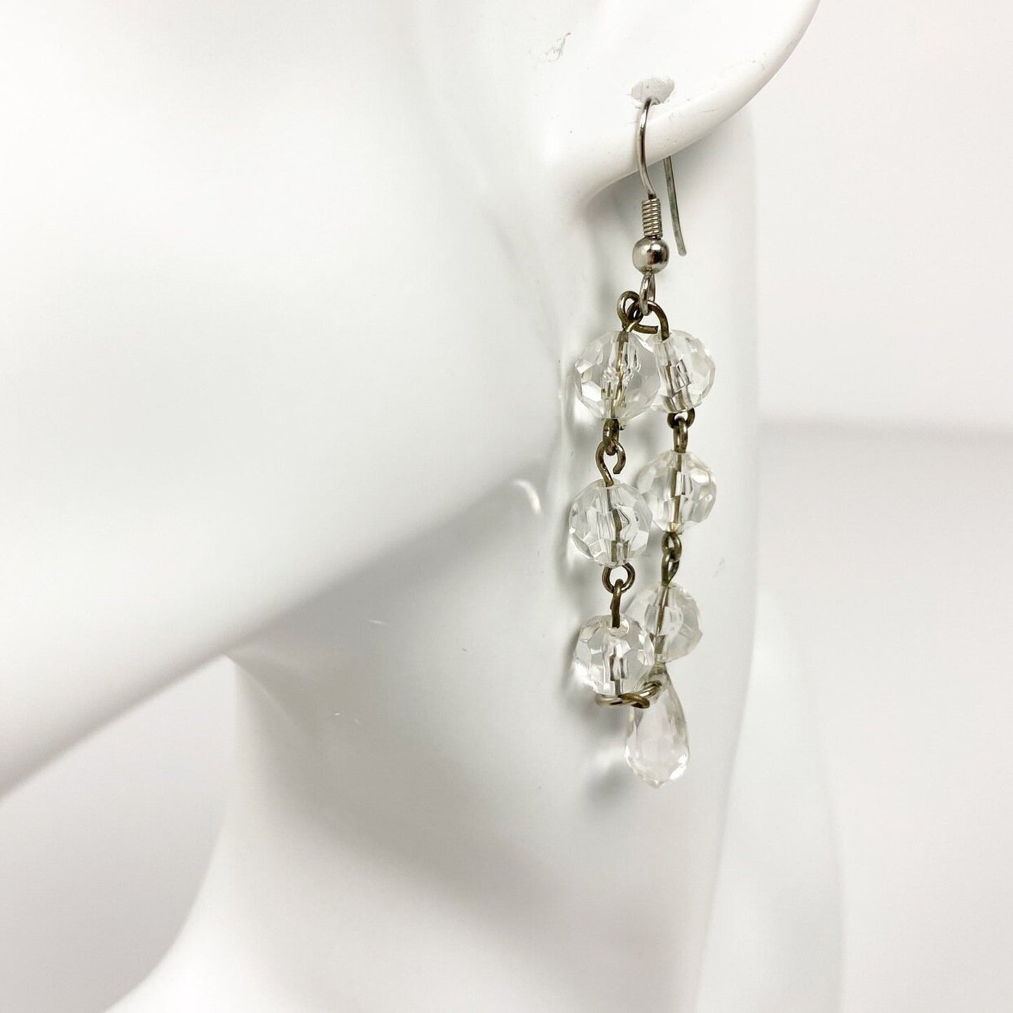 2.5" long dangling clear colorless beaded EARRINGS fashion jewelry