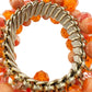 orange beaded stretch BRACELET gold tone metal vintage costume jewelry