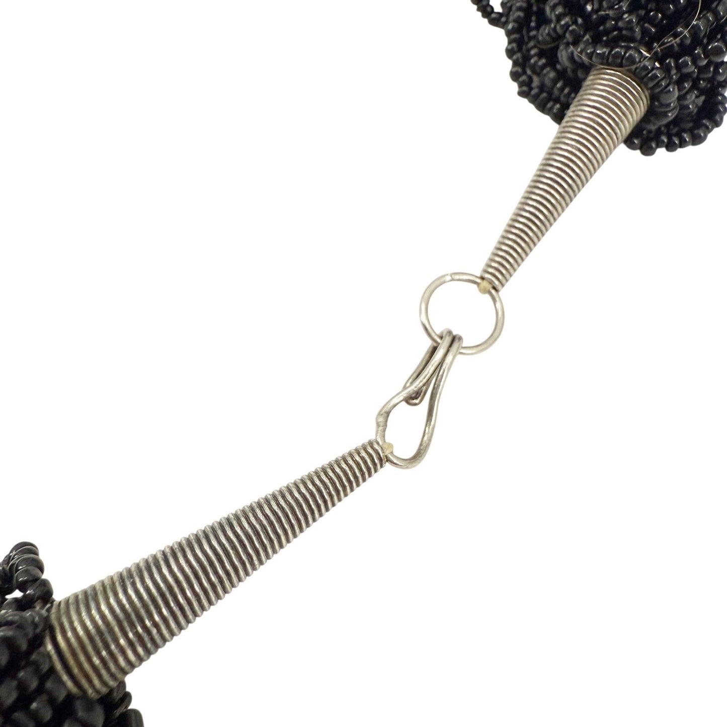 multi-strand black seed bead Necklace moss agate oval Pendant beaded strands