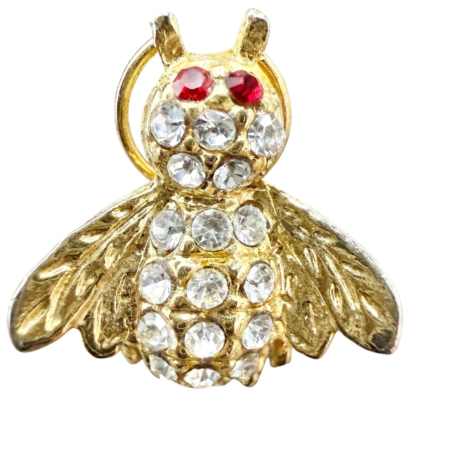 vintage rhinestones red & gold Bee Bug BROOCH small insect costume jewelry pin