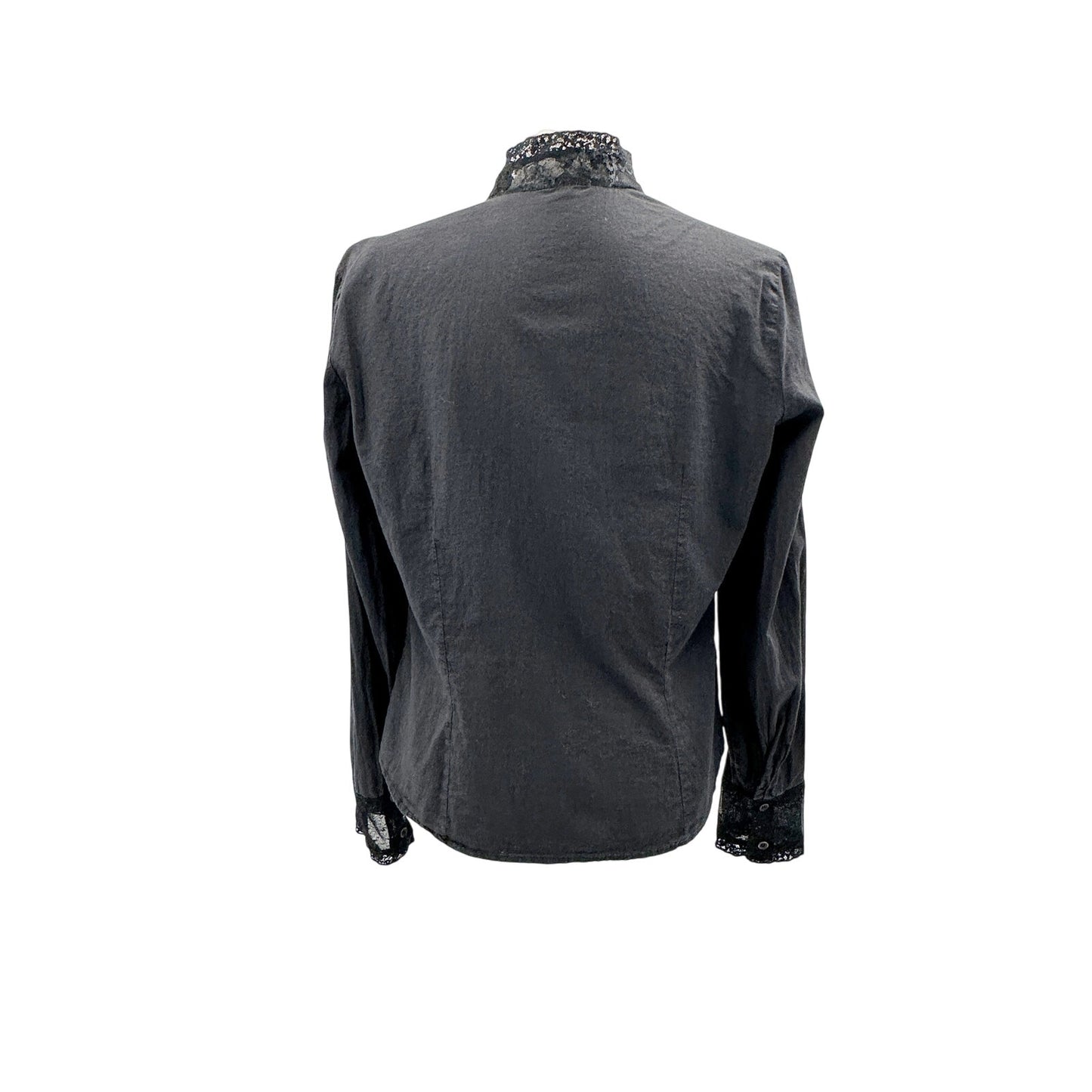 Allen B. Schwartz black lace Blouse Top women's MEDIUM long sleeves button down