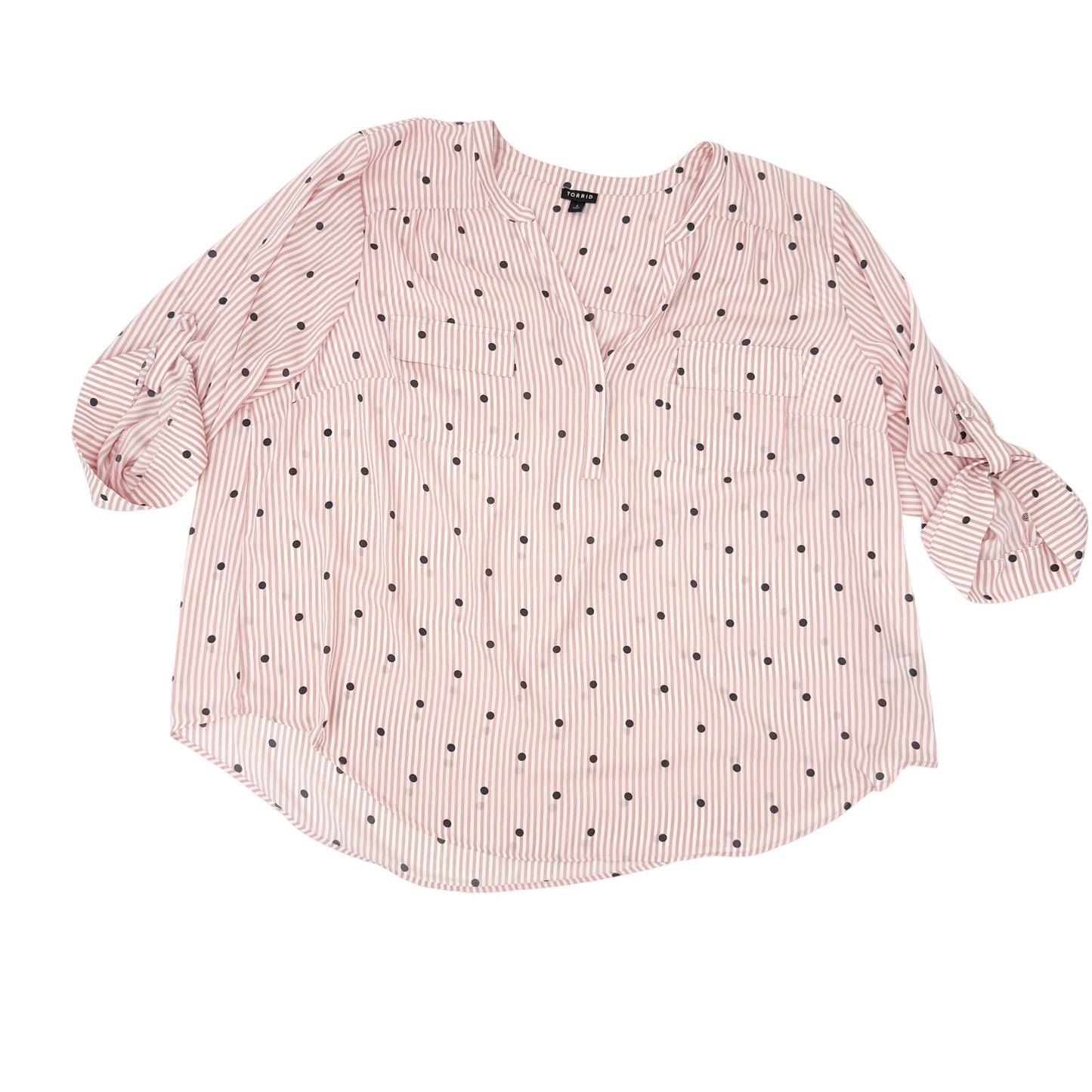 pink gray white stripes & polka dots Top work blouse women's 26 Torrid size 4