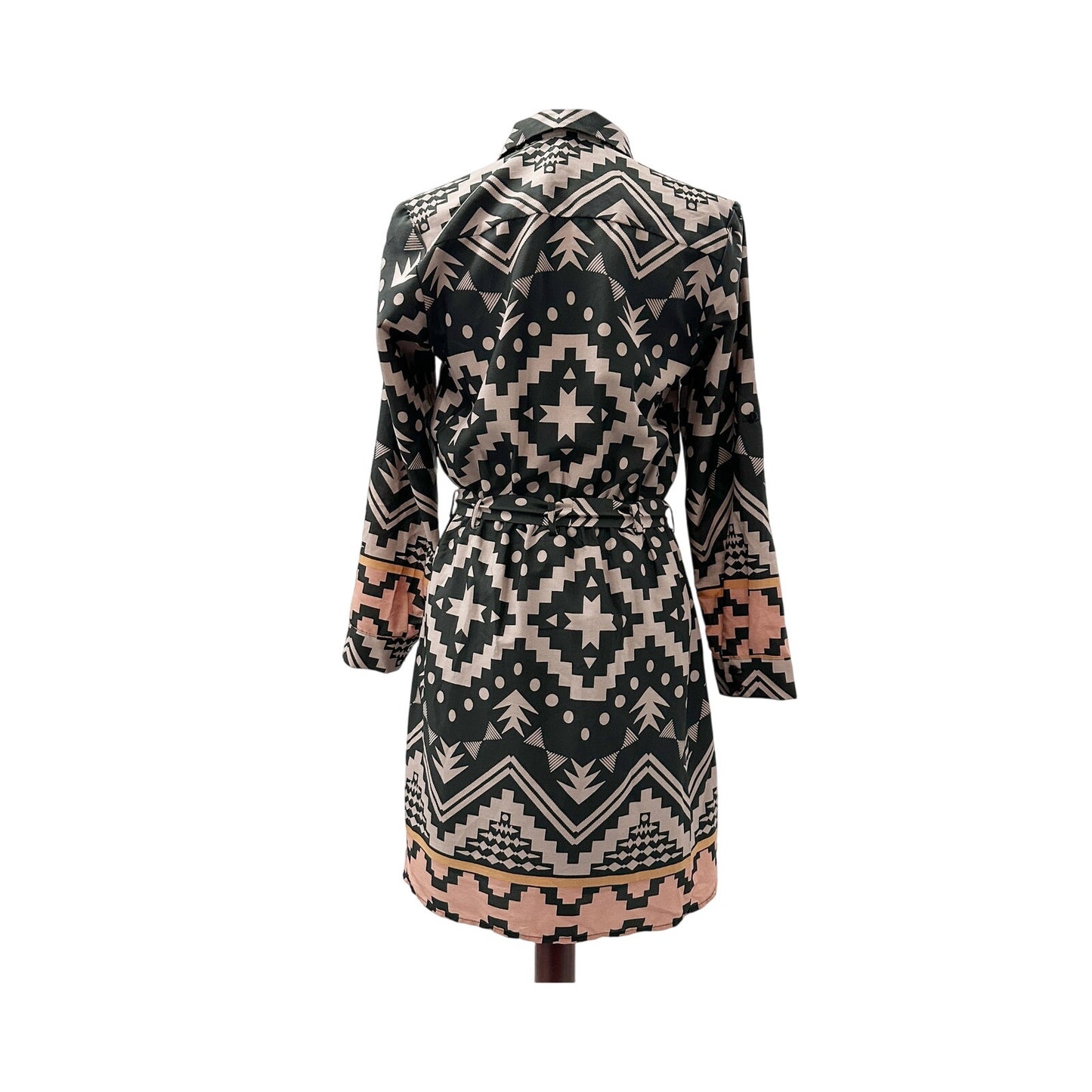 Collective Concepts black gray pink Shirt Dress geometric women's SMALL tie belt