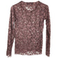 SAGA dark brown LACE sheer blouse TOP long sleeves women's S small