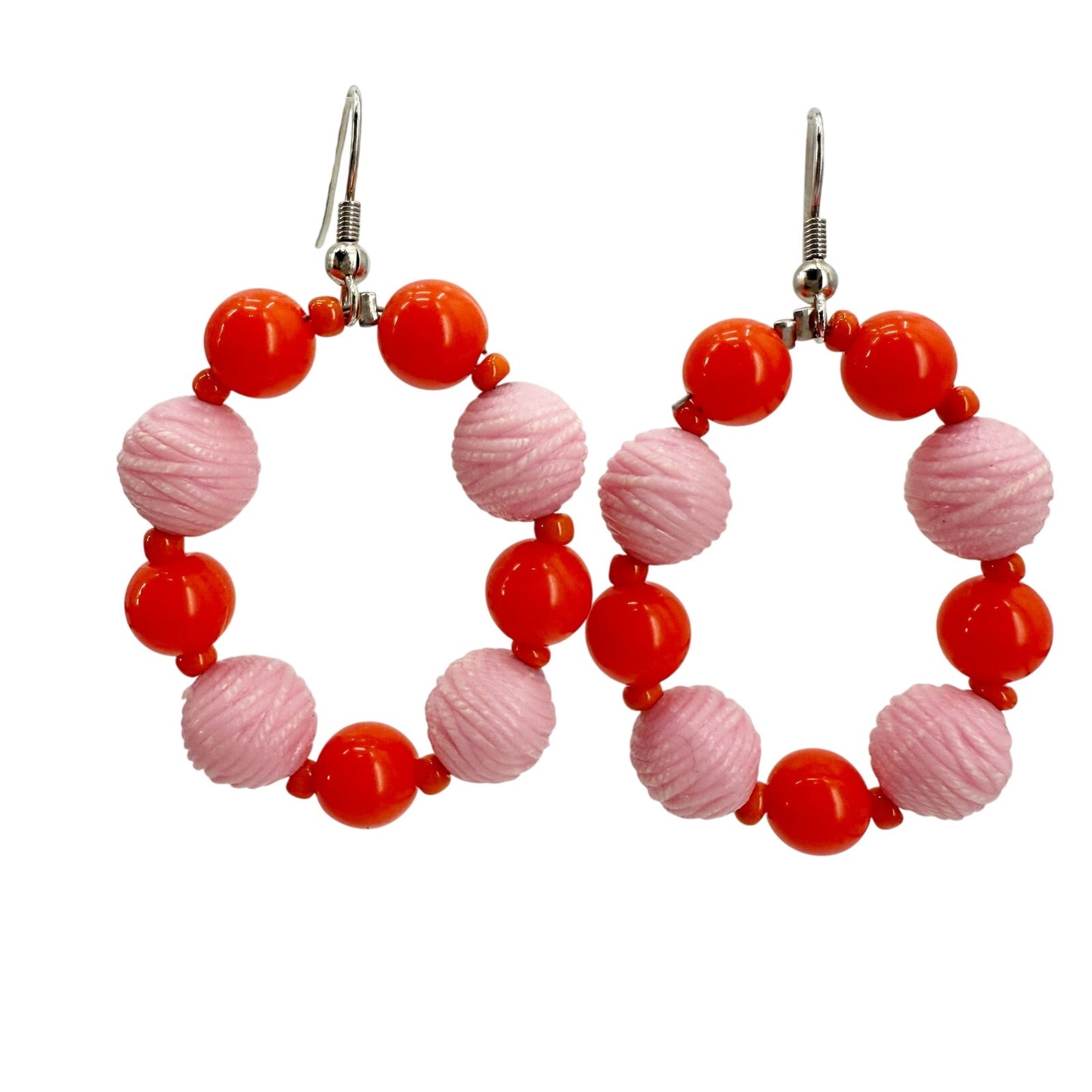 handmade pink & orange loop beaded EARRINGS jewelry NEW made with vintage beads