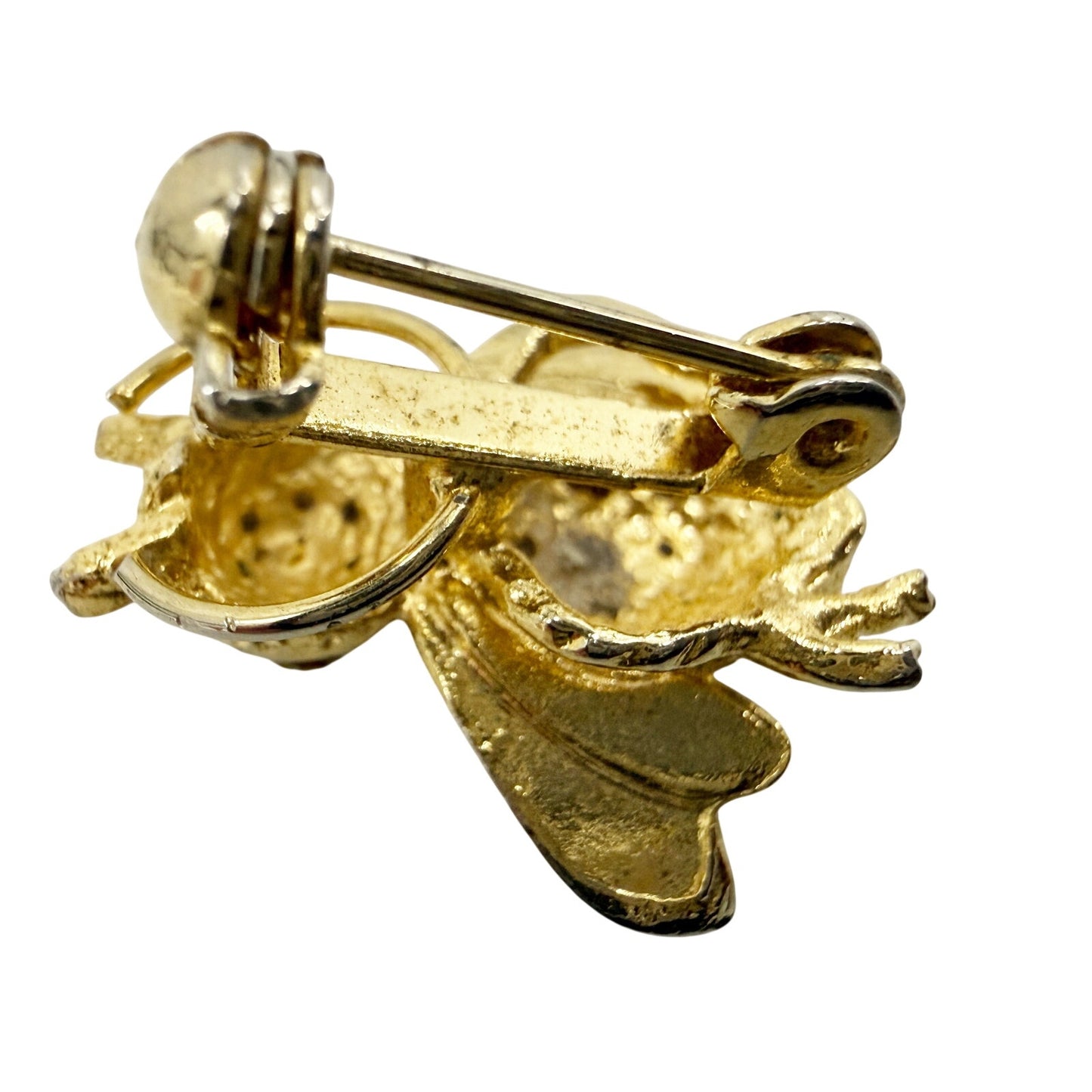 vintage rhinestones red & gold Bee Bug BROOCH small insect costume jewelry pin