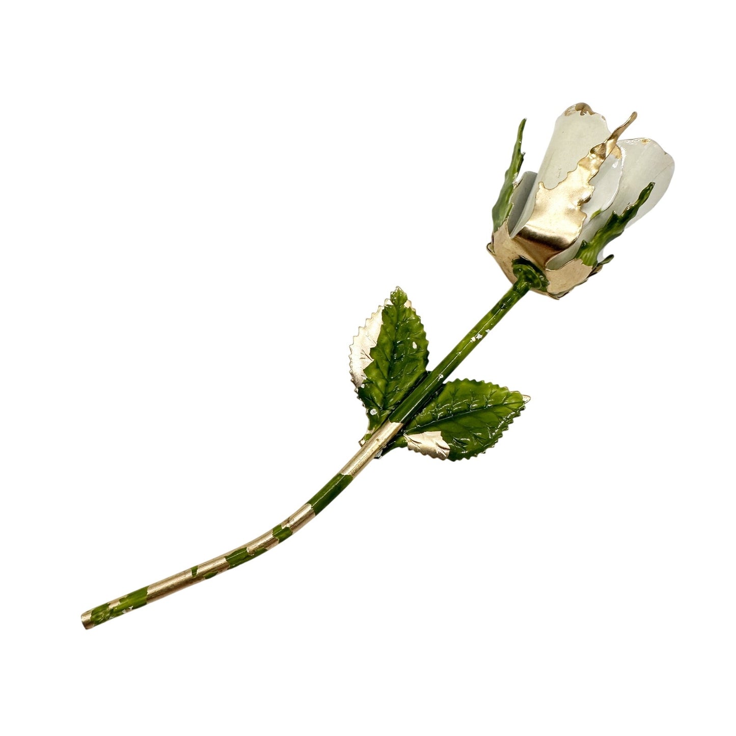vintage long stem white flower BROOCH floral jewelry pin *missing pin* repair