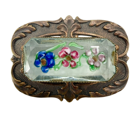 vintage Pididdly Links Flowers in Glass prism metal BROOCH floral jewelry pin