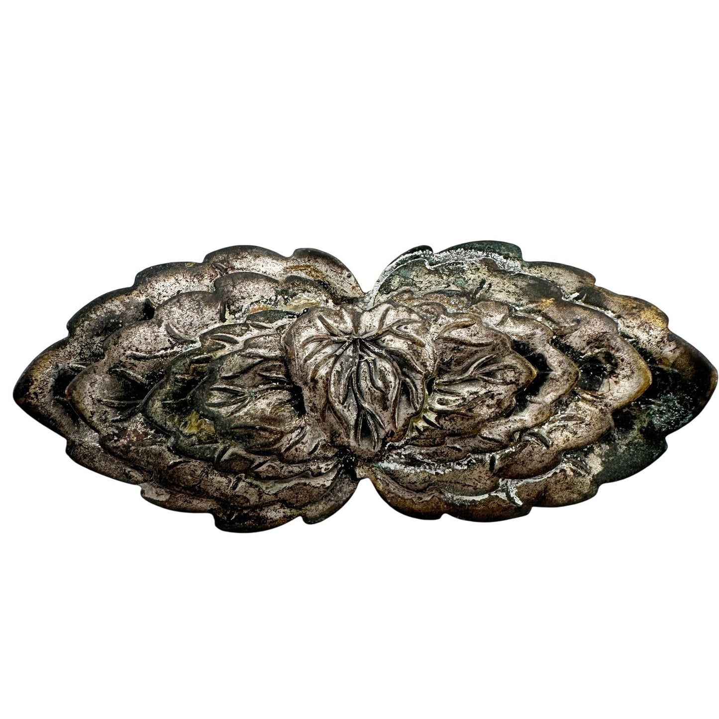 vintage silver tone metal leaf BROOCH cabbage leaves jewelry pin
