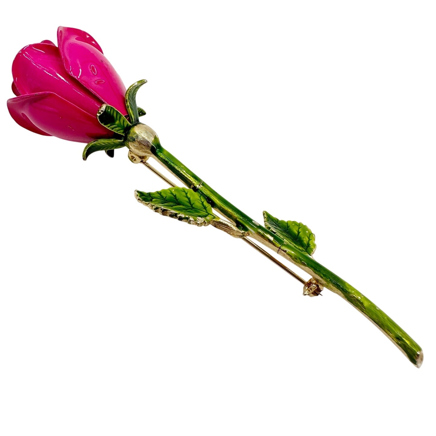 vintage enamel hot pink metal flower BROOCH floral jewelry pin