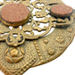 vintage brass metal shield medallion BROOCH dark orange goldstone jewelry pin