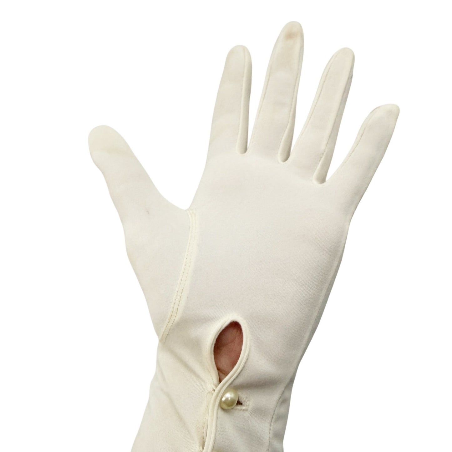 vintage white Above the Elbow long Dress Gloves women's SMALL faux pearls
