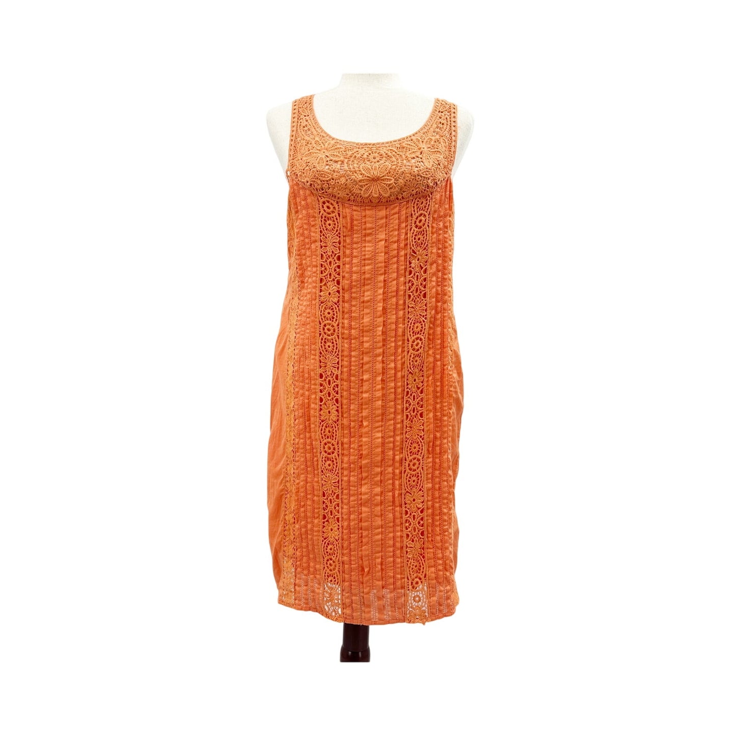 Sundance Amira orange lace pleated Summer casual Dress women's SMALL sundress