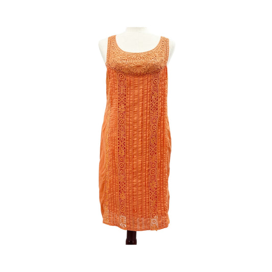 Sundance Amira orange lace pleated Summer casual Dress women's SMALL sundress