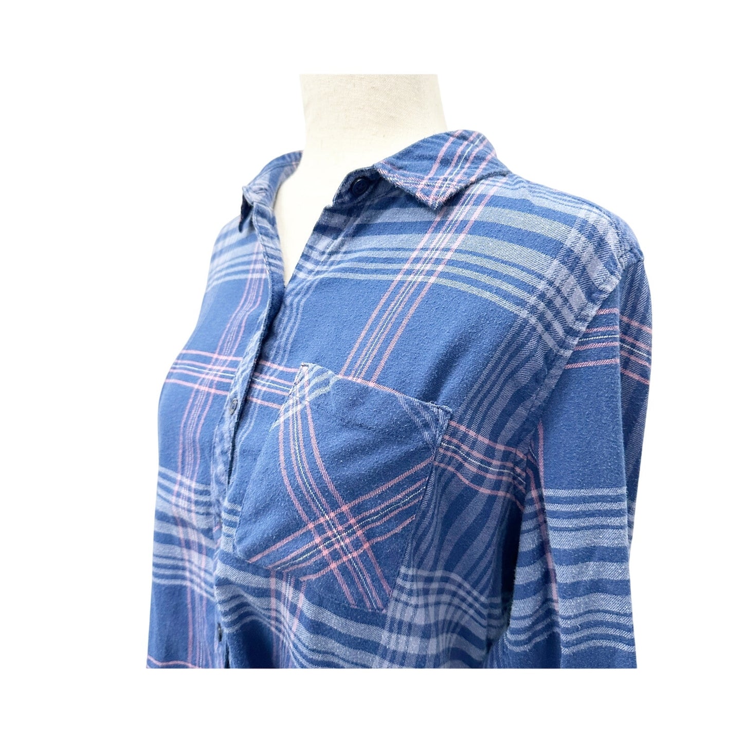 Orvis blue & pink flannel Shirt button down Top women's MEDIUM