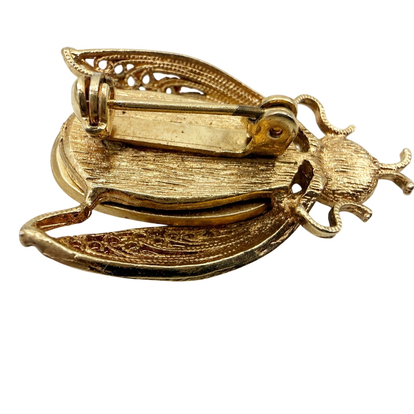 vintage blue green enamel gold filigree Bug BROOCH insect costume jewelry pin